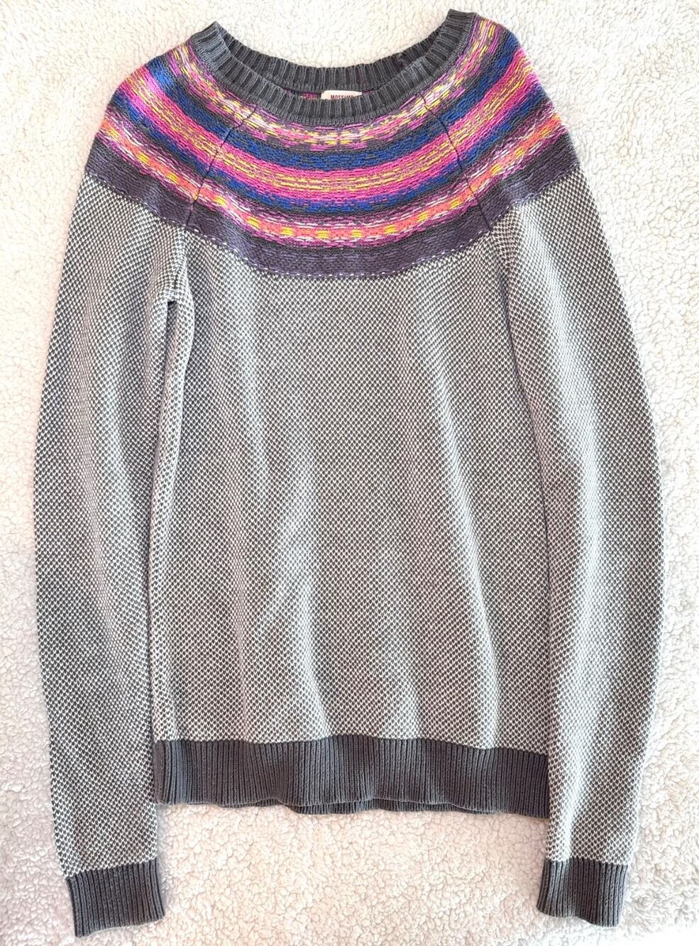 Mossimo Sweater Womens M Gray Crew Neck Long Sleeve Fair Isle Ski Trip Retro